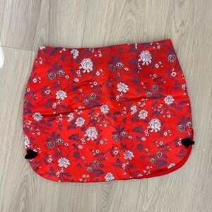 Red Floral Chinese asian inspired Mini Skirt – Size Large